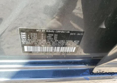 2021 Subaru Impreza 5-Door из США, поврежденный, VIN 4S3GTAB67M3714919